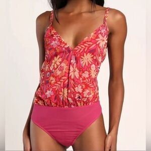 Lulus Floral Chiffon Floral Bodysuit